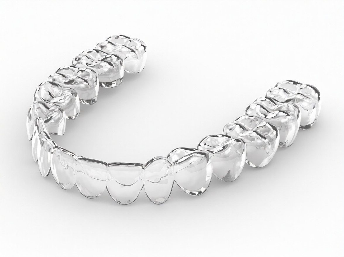 Close-up of transparent Invisalign aligner trays